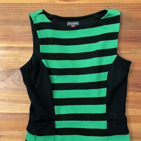 Vince Camuto Shift Dress Womens Size 6 Green Black Striped Sleeveless - Picture 12 of 12